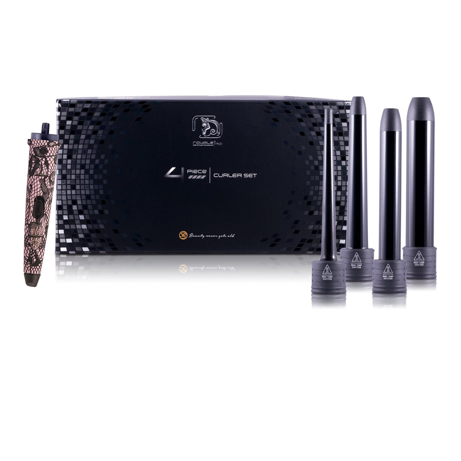 4 Piece Tourmaline Curling Wand Set - Pink Lace - RoyaleUSA
