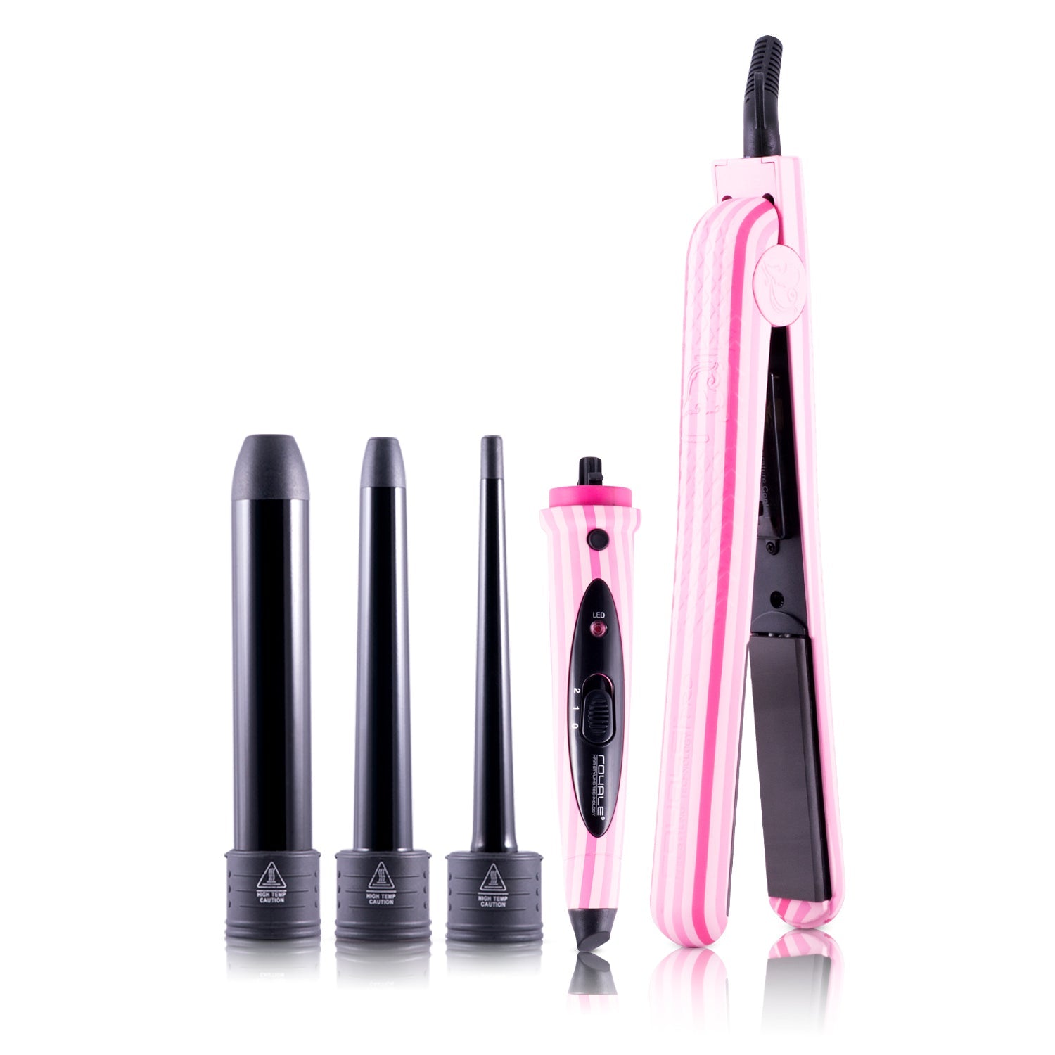 Flat Iron/Curling Wand Duet Set - Pink Stripes - RoyaleUSA