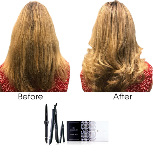 Genius Heating Element Full Set 100% Ceramic Plates Straightener, Mini Straightener and Curling Wand - Black Licorice - RoyaleUSA