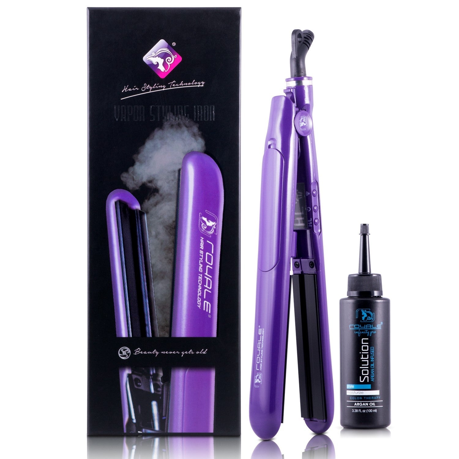 Ceramic Tourmaline Vapor Styling Hair Straightener with Argan Infusion Oil - Purple - RoyaleUSA