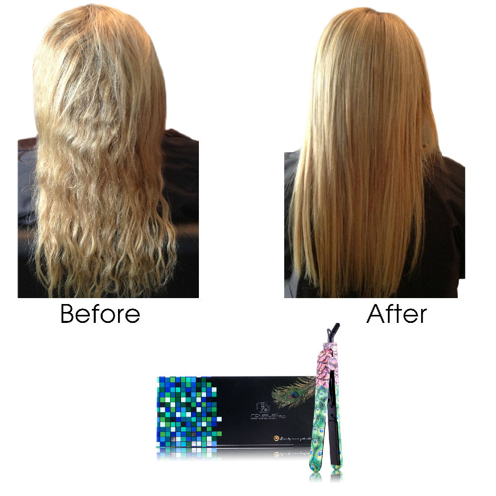 Classic Print 100% Ceramic Tourmaline Plates Soft Touch Hair Straightener - Peacock - RoyaleUSA