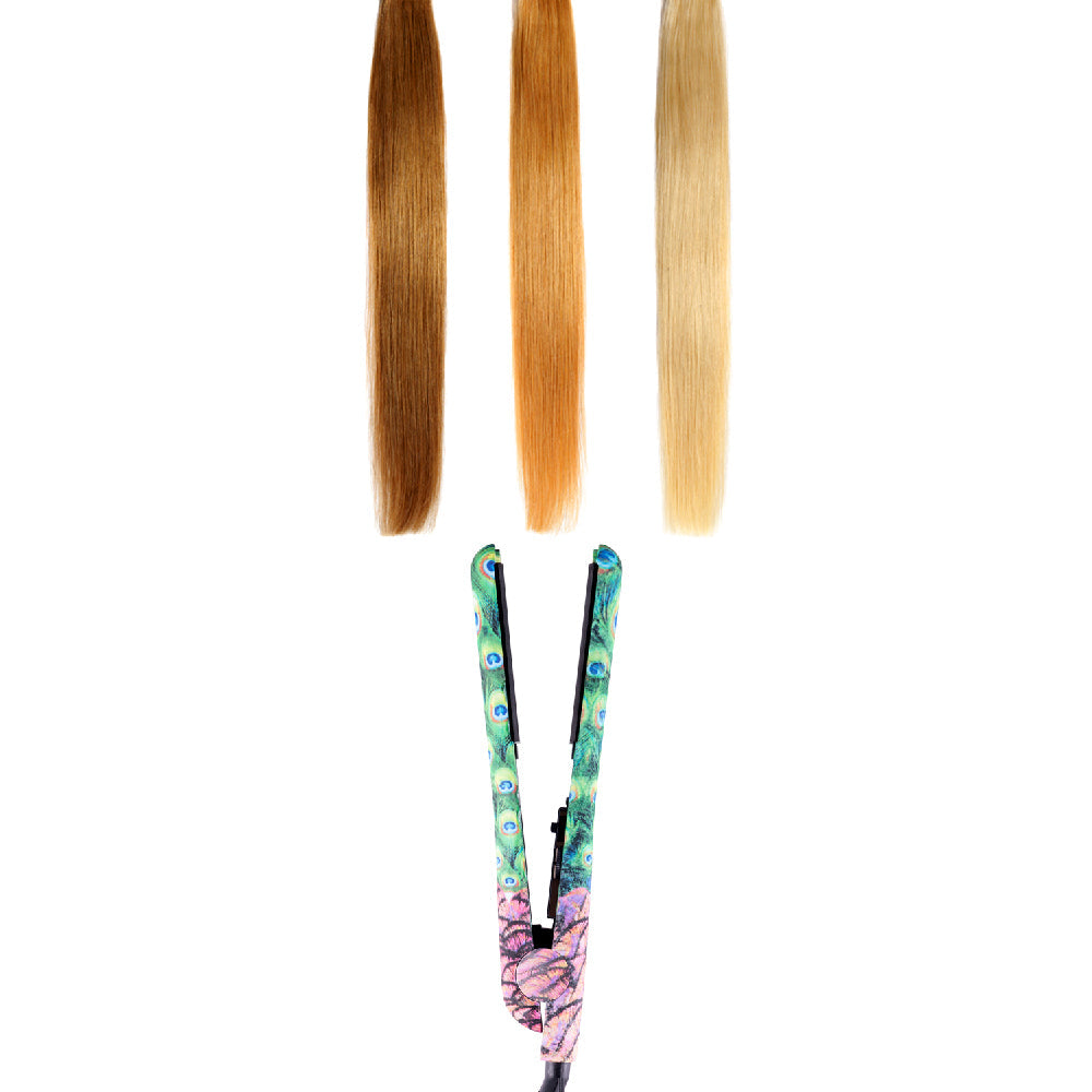 Classic Print 100% Ceramic Tourmaline Plates Soft Touch Hair Straightener - Peacock - RoyaleUSA