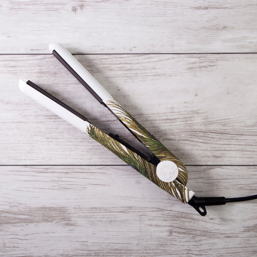 Classic Print 100% Ceramic Tourmaline Plates Soft Touch Hair Straightener - Peacock - RoyaleUSA
