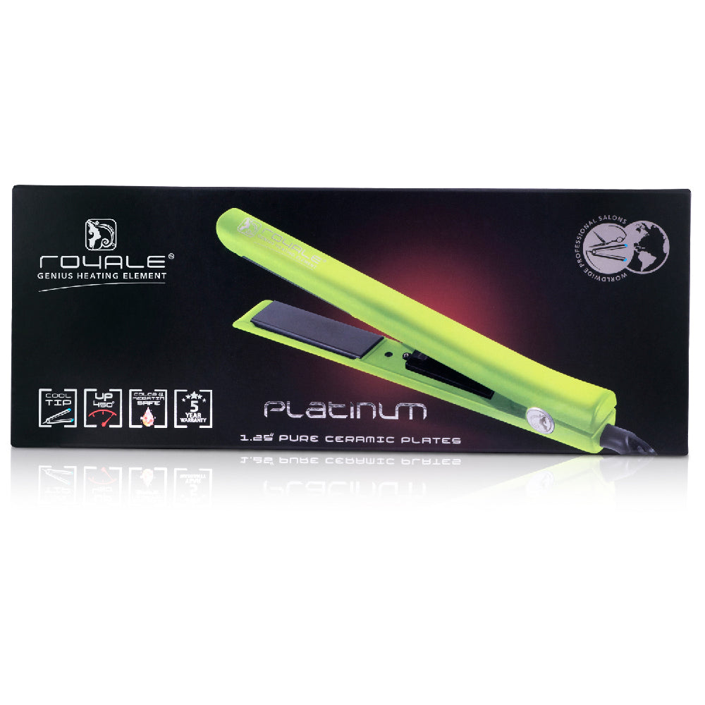 Platinum Genius Heating Element Hair Straightener with 100% Ceramic Plates - Lime Green - RoyaleUSA