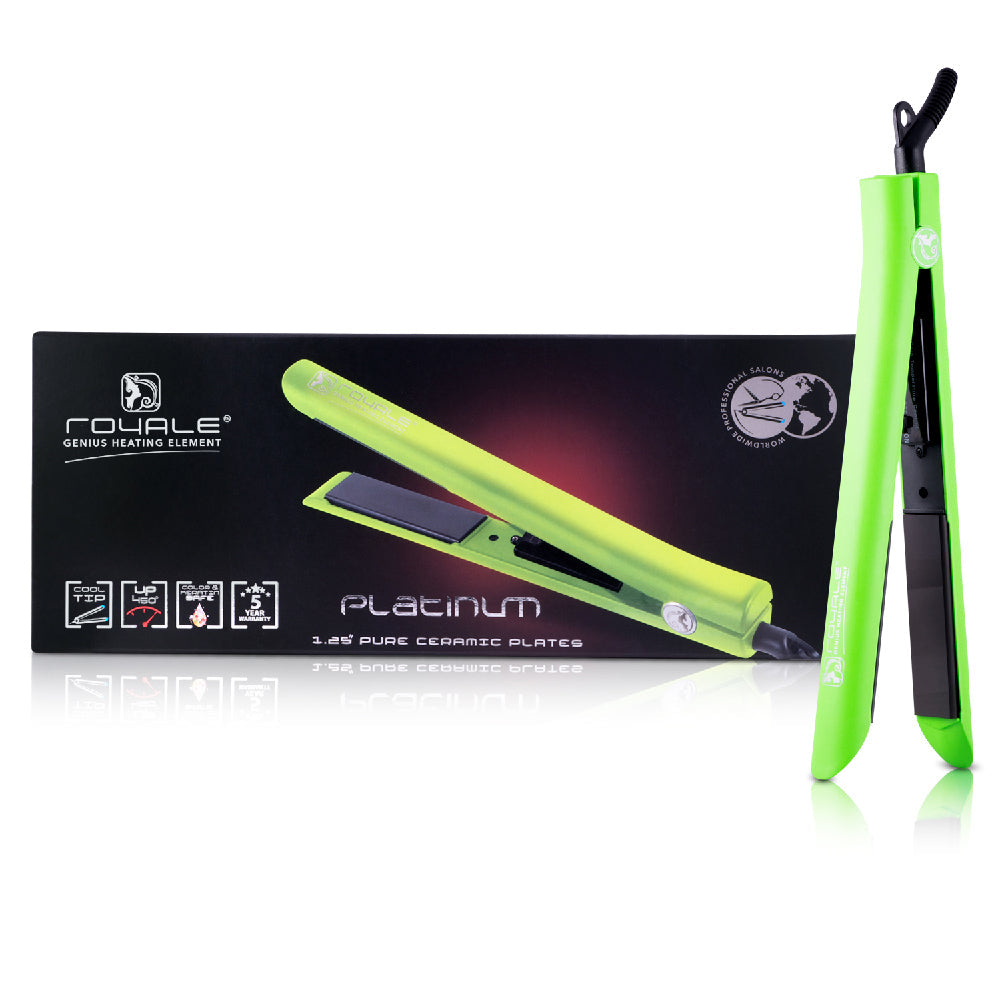 Platinum Genius Heating Element Hair Straightener with 100% Ceramic Plates - Lime Green - RoyaleUSA